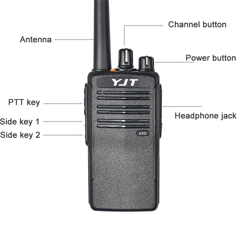 YJT A9D 5W UHF Talkie Walkie Profesional 5km Walkie Talkie Long Range Walkie-Talkies For Security Guard