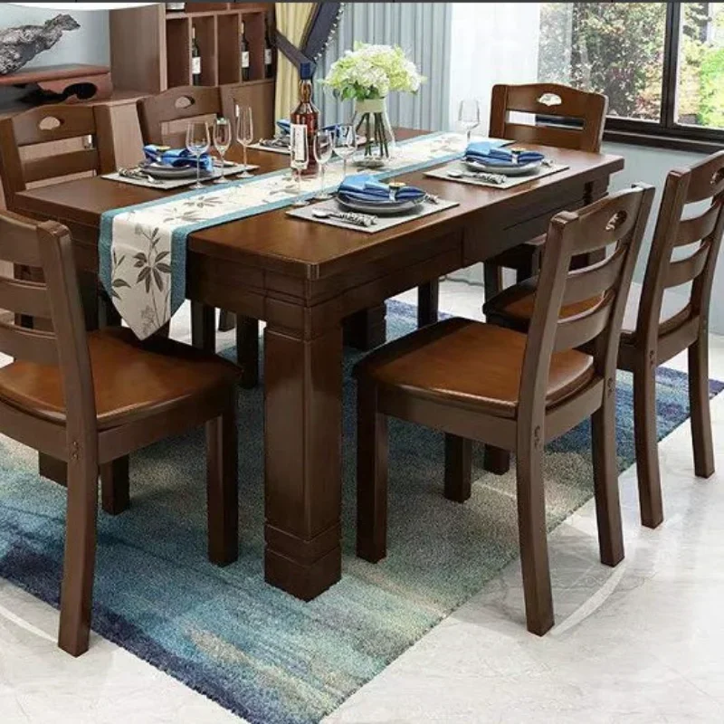 Solid wood dining table and chair combination, modern simple household six-person rectangular dining table
