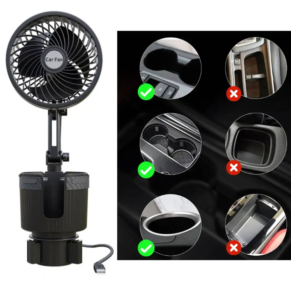 

Road Trips Summer Travel Black Car Cup Holder Fan Dual Speed Car Fan Air Circulator Versatile Cooling Solution