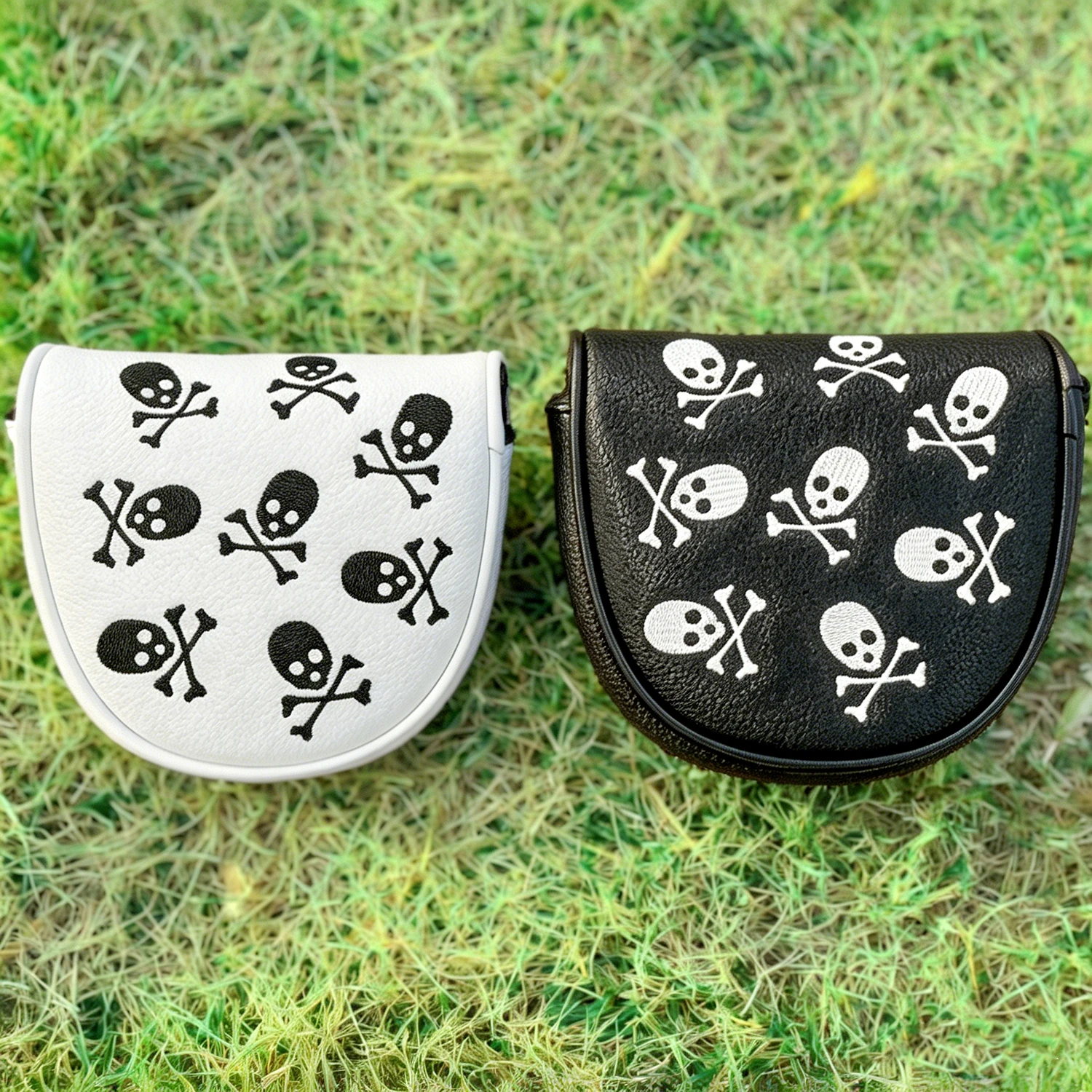 1pc Golf Putter Head Cover, Little Skull Style, Wear-Resistant PU Shell with Fluffy Lining, Cute Cartoon Design, Club Headcover
