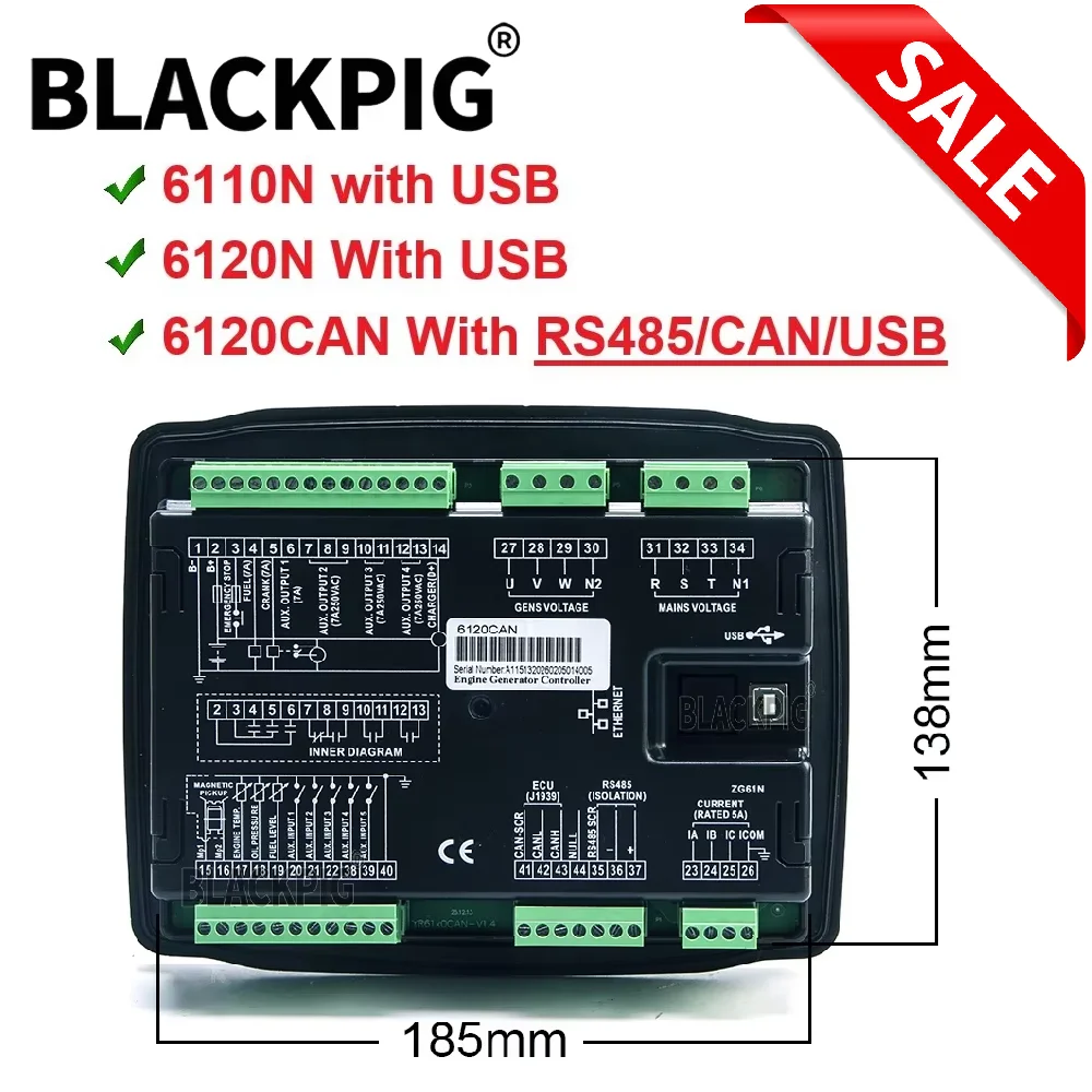 6120CAN 6120N 6110N Generator Controller Replace Smartgen HGM6120N HGM6120CAN Auto Start Control Module With USB RS485 CAN Ports