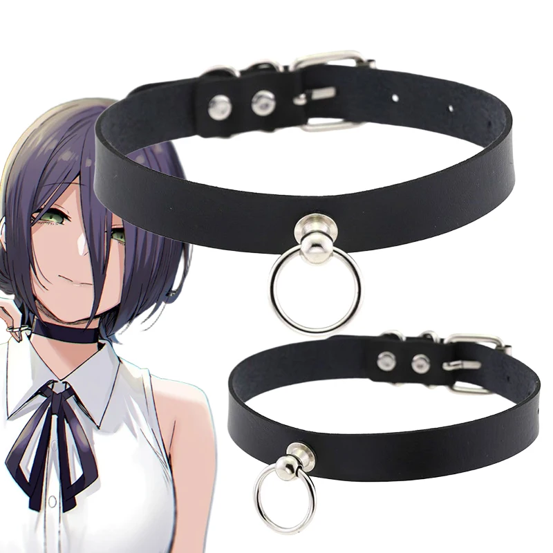 Gargantilla de Cosplay de motosierra de Anime para hombre, collar de cuero PU de Rock oscuro, cadena de clavícula Punk gótica Harajuku, accesorio de joyería