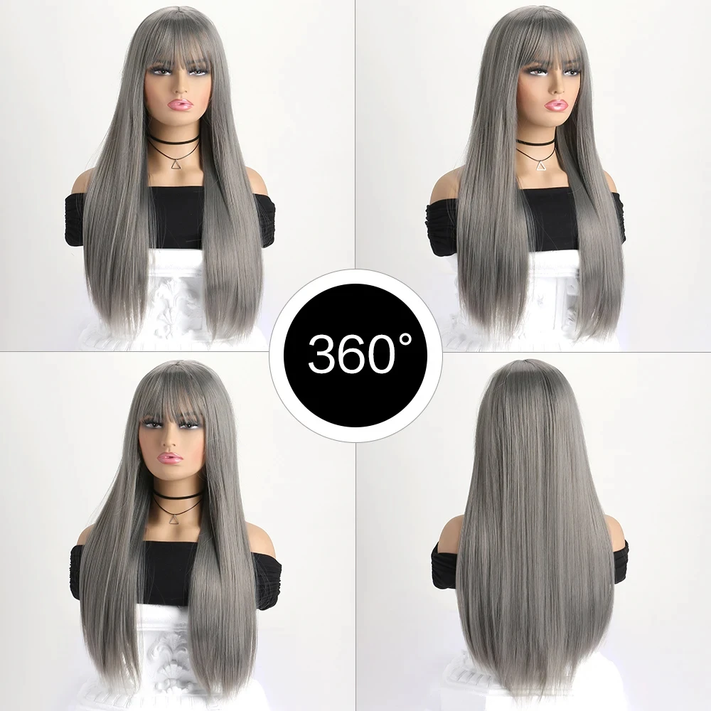 Meistverkaufte 26-Zoll-Synthetikperücke für langes glattes Haar für Halloween-Cosplay, Alltagsperücke, hitzebeständiges Haaraccessoire. – Detail 15
