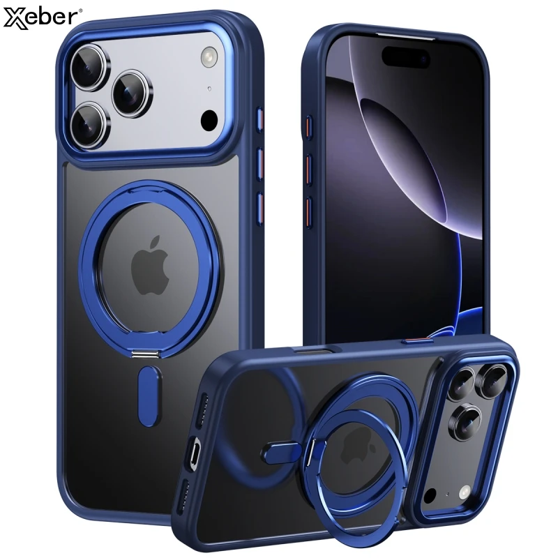 

Metal Ring Stand Matte Magnetic Case For Magsafe For iPhone 17 Air 16 15 14 13 12 Pro Max With Lens Protector Shockproof Cover