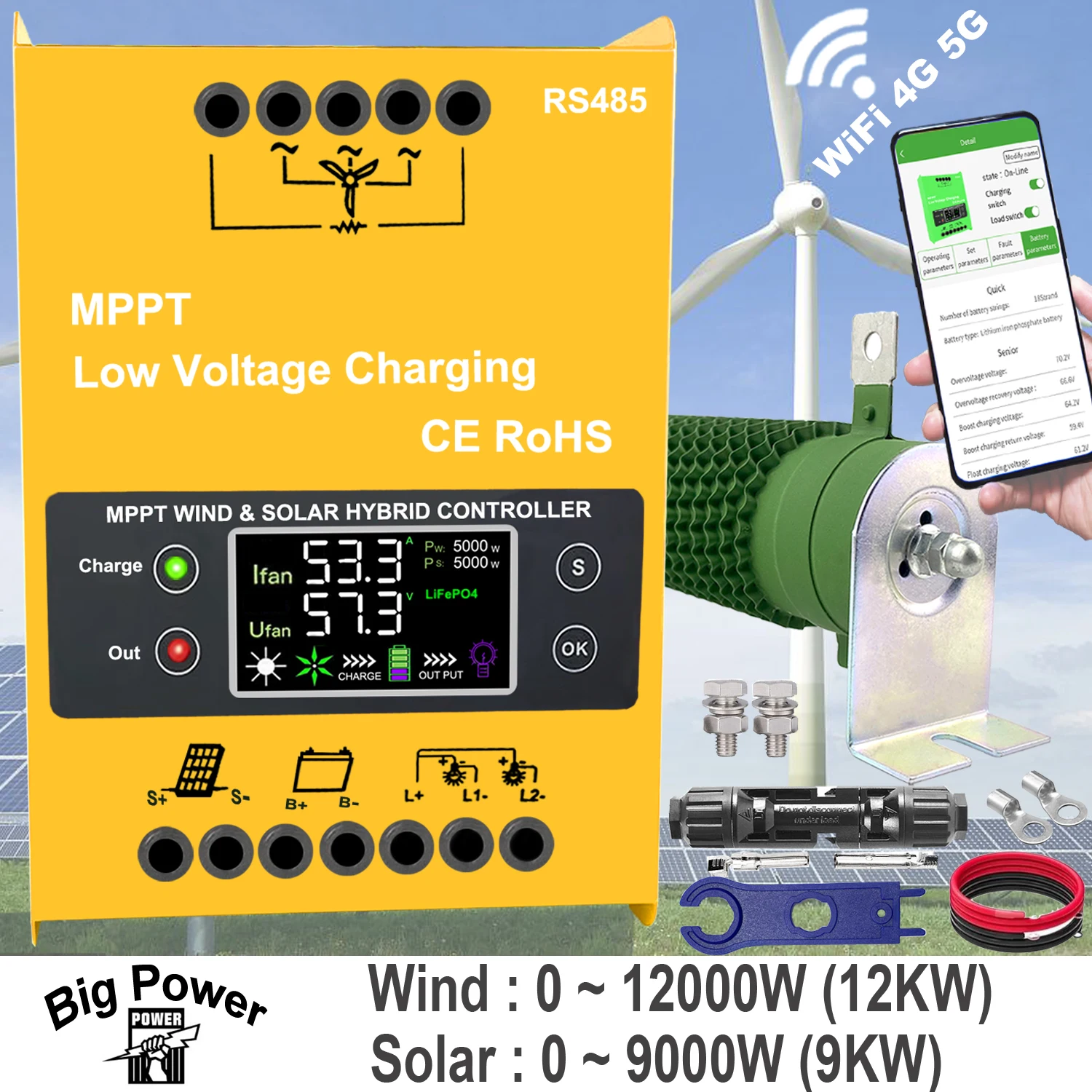 12V 24V 48V 5000W 9000W 6KW MPPT Hybird Wind Solar Charge Controller WIFI Wind Generator Regulator For Lifepo4 Lithium Lead Acid