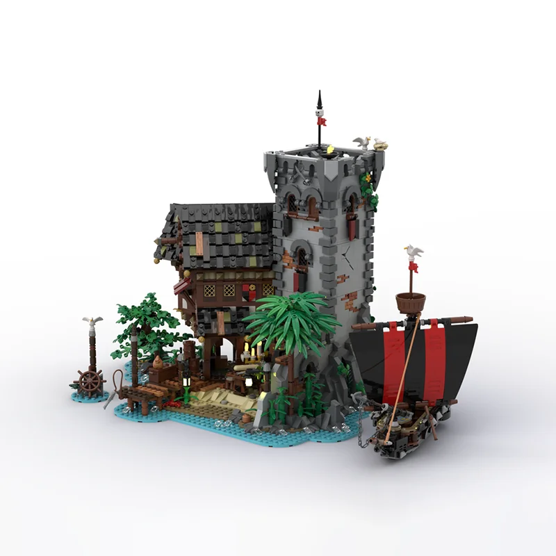 3813pcs Moc Medieval Pirates Series The Crimson Outpost - A Pirate Island Bay Modular Building Blocks DIY Bricks Toys Gift 10320