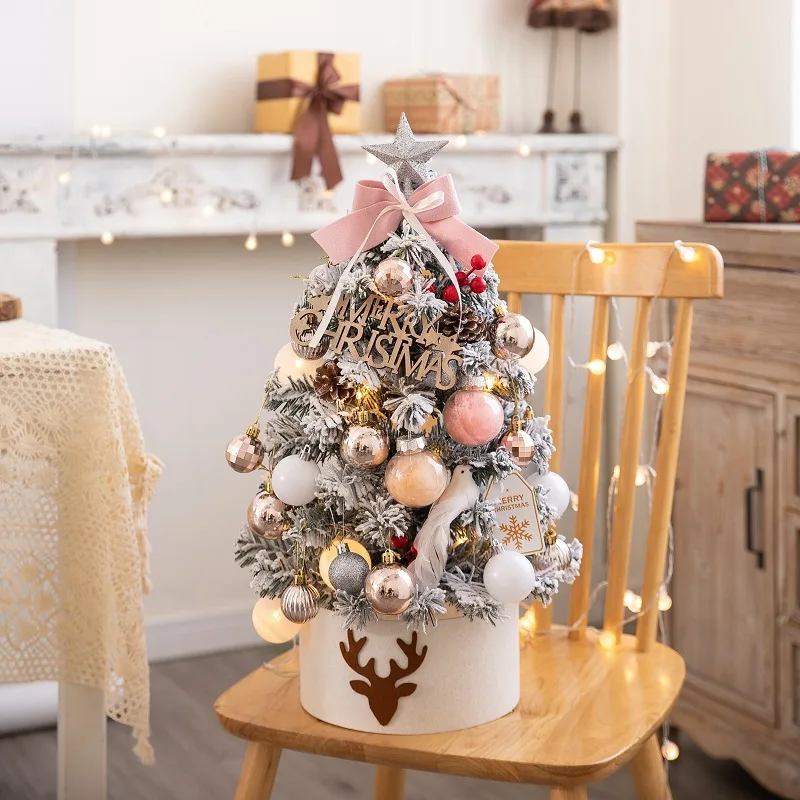 Colorful Christmas Gift Ornaments 60cm Decoration Mini Small Pink Desktop Xmas Tree Scene Layout Home Oranment Craft