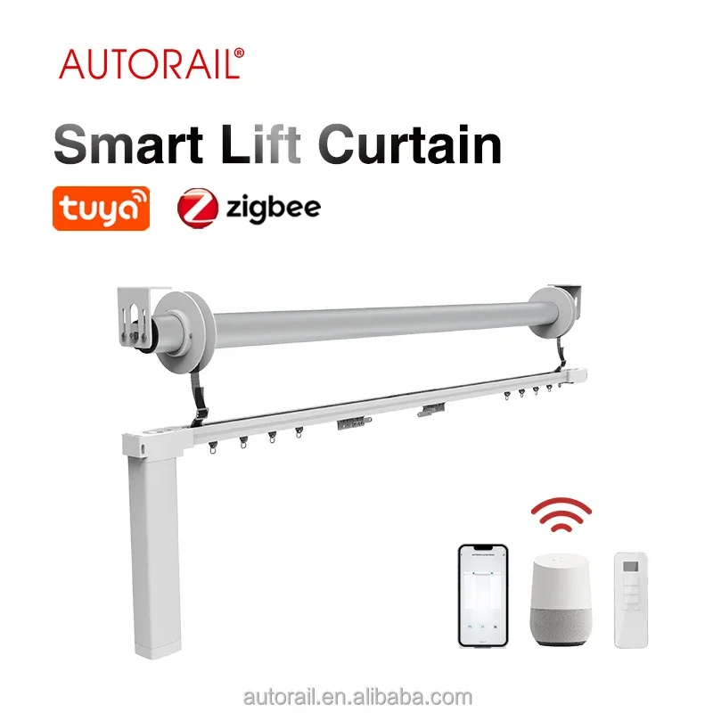 Ready Made  Wireless Remote TUYA Smart Curtain Motorized Lifting Curtain Track Lifting System