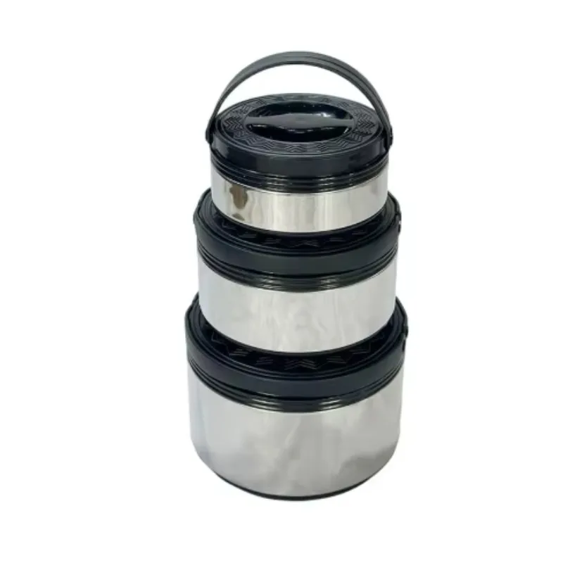 Color three-piece stainless steel fresh-keeping pot 2-4-8 L with handle insulation bucket double-layer lunch box