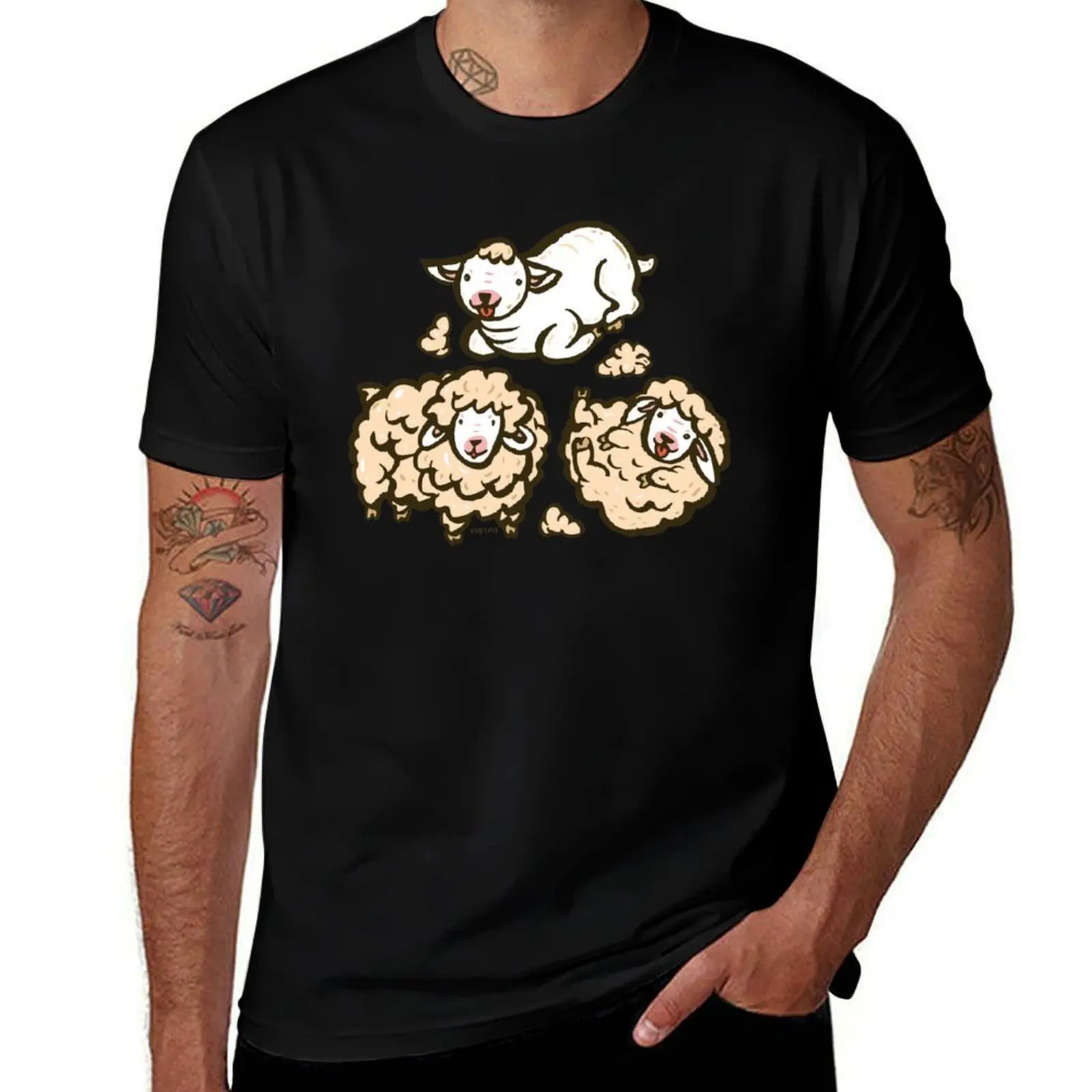 Sheep shearing cartoon #4 T-Shirt Basic Solid Color Short Sleeve Cotton Top