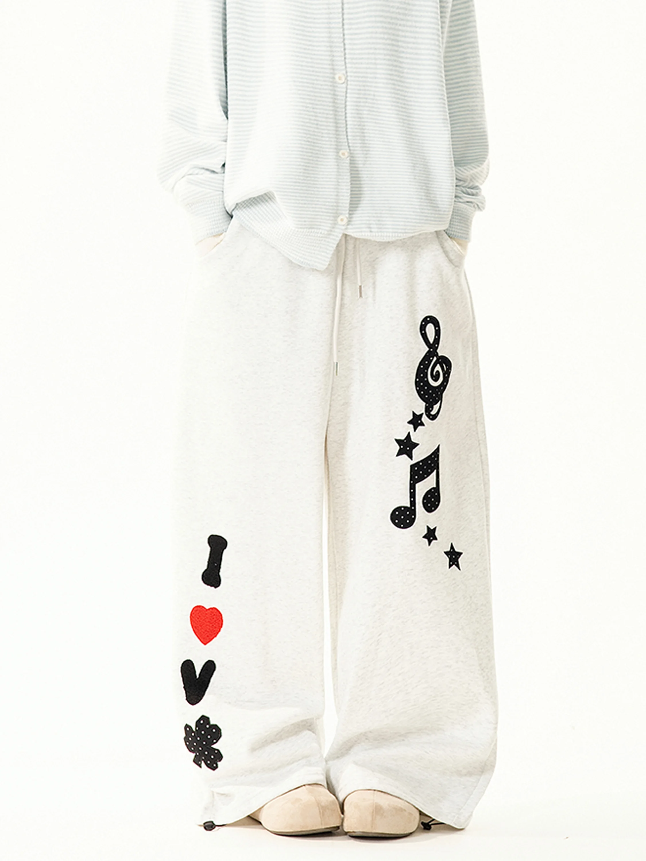 

Retro Versatile Embroidered Heart Letter Wide Leg Casual Pants Women Design Loose Slimming Long Trousers Trendy Casual Trousers