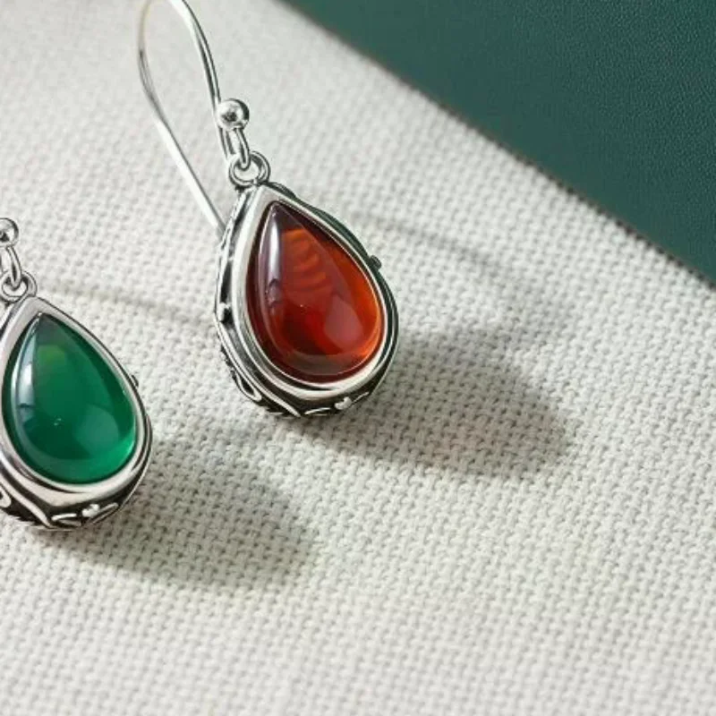 Vintage Antique Teardrop Drop Earrings Old Silver Ethnic Style Jewelry for Women Bohemian Outfit Accessory Present