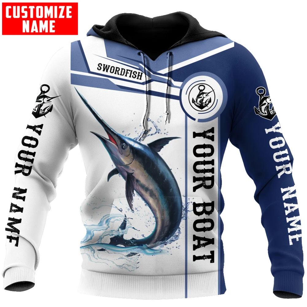 

Custom name Swordfish fishing 3D All Over Printed Men's Hoodie & Sweatshirt Autumn Unisex Zip Hoodies Casual sportswear KJ872