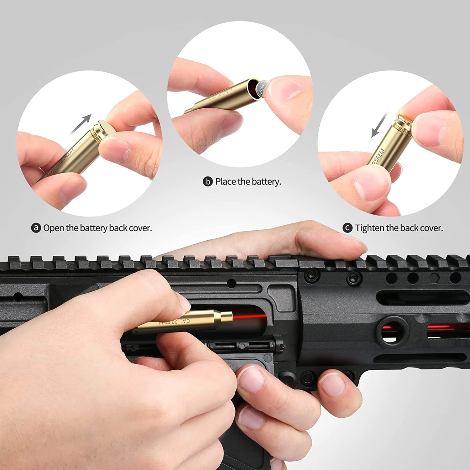 Tactical Red Laser Bore Sight Training Bullet Brass Boresighter Caliber .223Rem Cartridge Bore Sighter for Rifle Scope Hunting