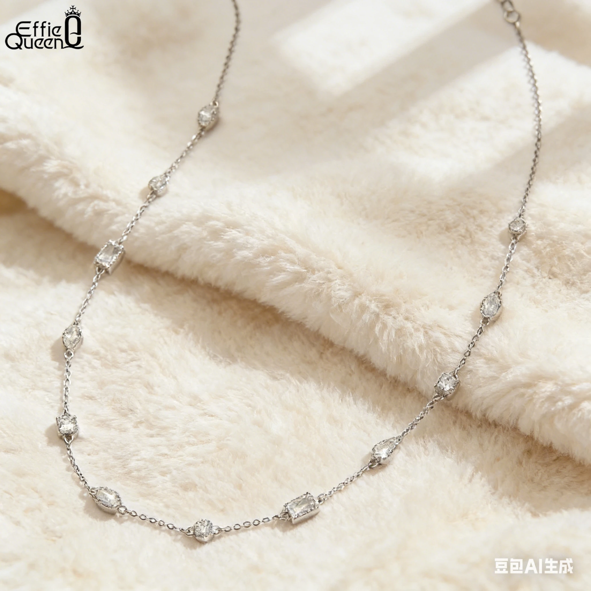 

EFFIE QUEEN Genuine 925 Silver 14k Gold Round & Square Zirconia Chain Choker Necklace Simple Jewelry for Women Birthday BQN02