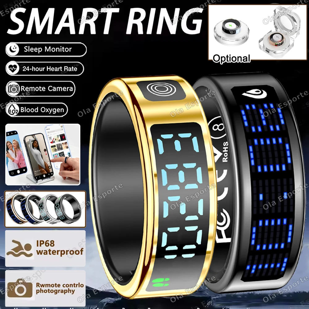 

New LED Display Screen Health Monitor Smart Ring Waterproof Rings Heart Rate Sleep Monitoring Fitness Sports Smartring Men Women