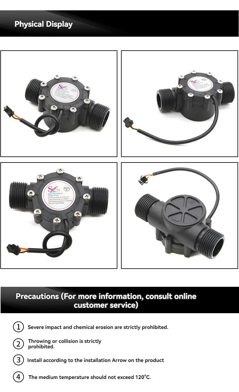 Water Pipe Flow Meter Sensor Counter Indicator Hall Water Heater Accessories Flowmeter DN25 G1 Flow Range 2-100L/min