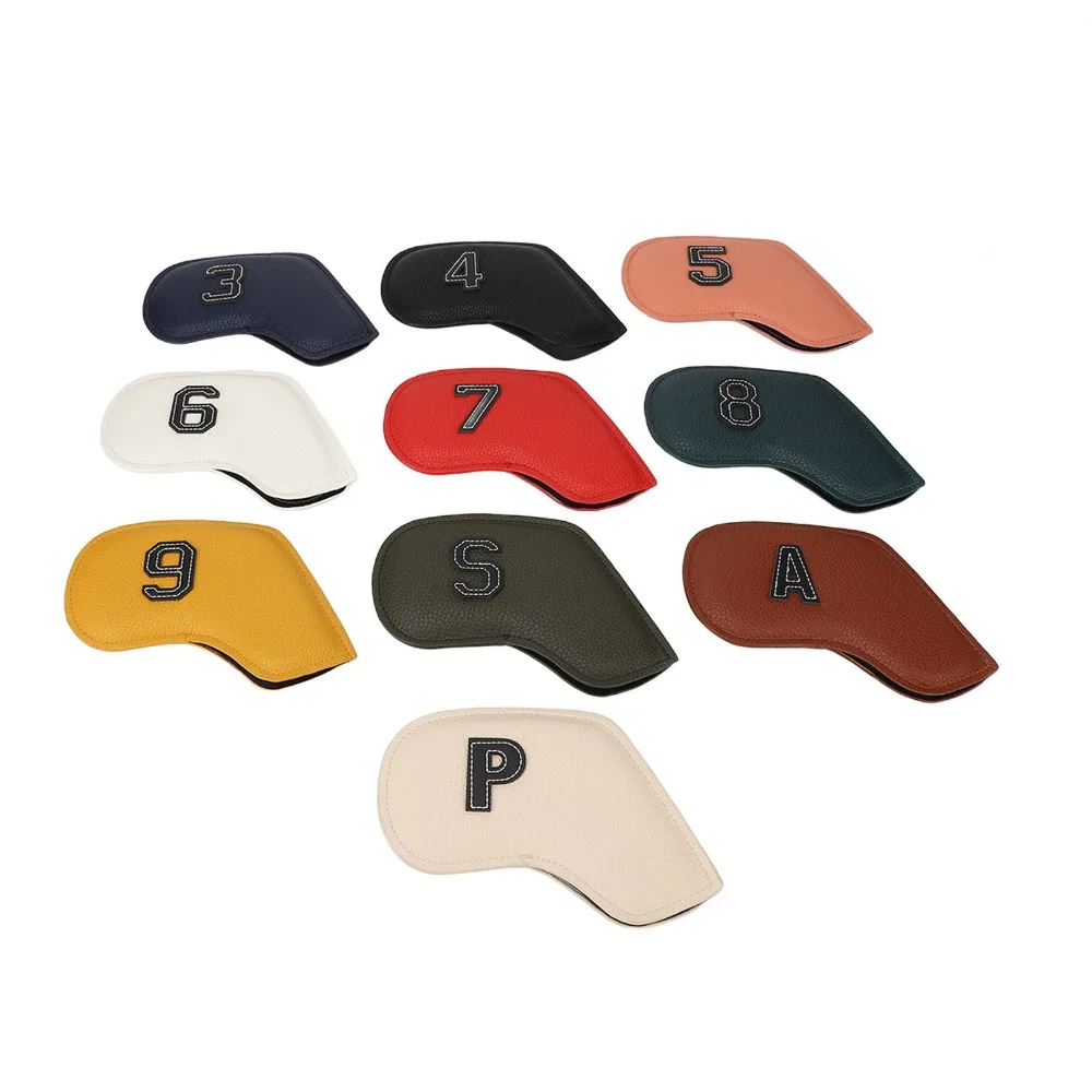 10Pcs PU Golf Iron Headcovers Set Assorted Colors Embossed Number Golf Iron Club Protector Golf Iron Club Head Covers
