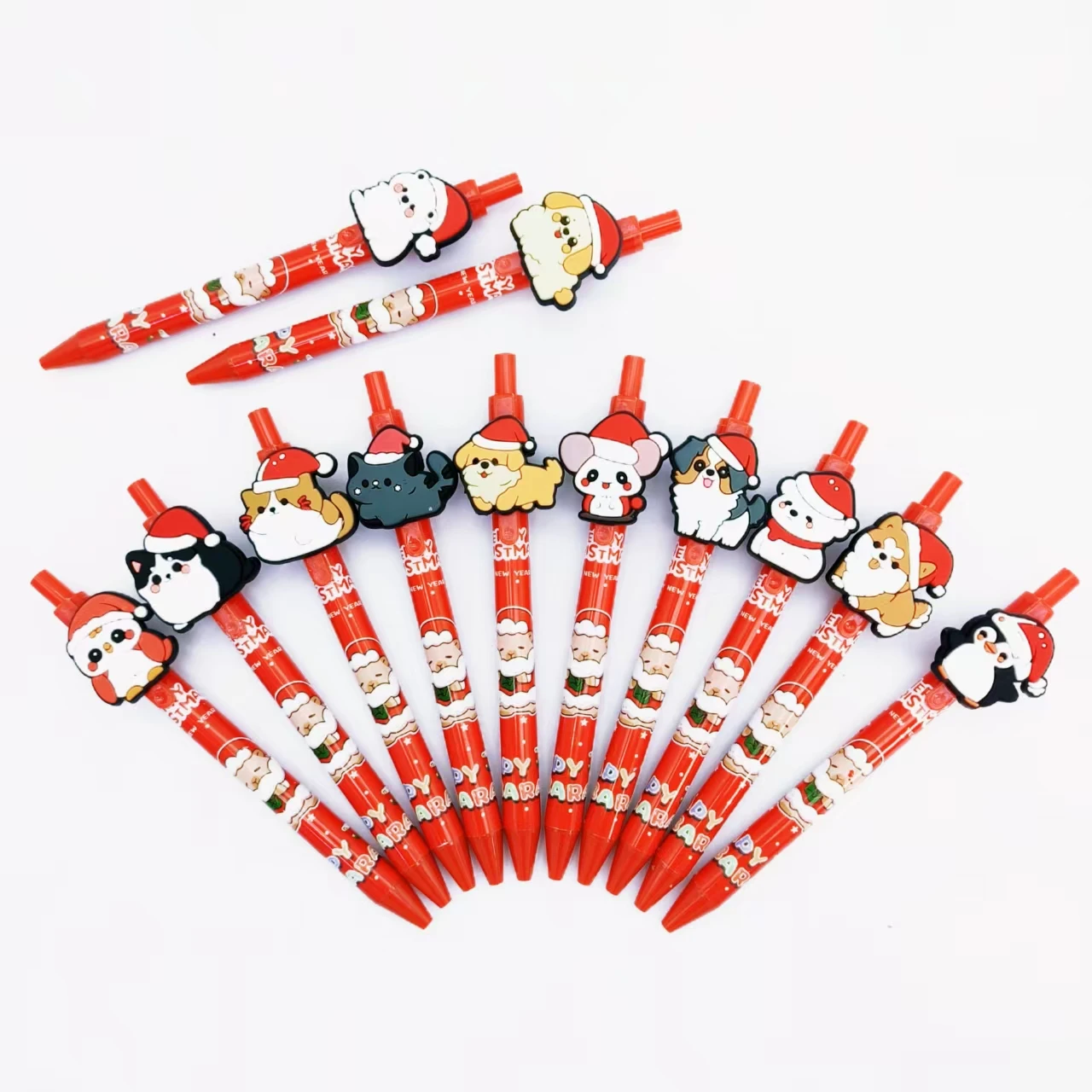 

14/28 шт., рождественская шариковая ручка-компаньон с животными, шариковая ручка на рождественскую тематику, красная шариковая ручка с креативным дизайном