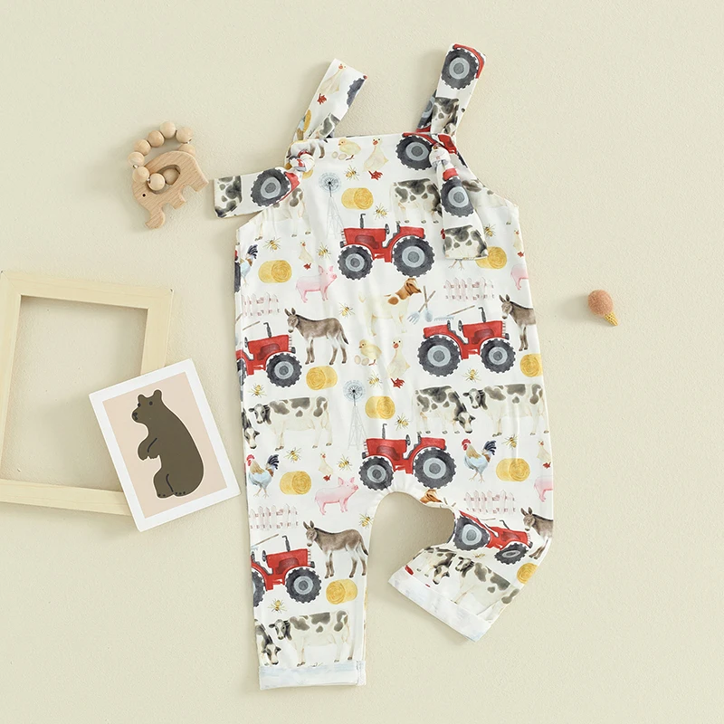 2024-03-04 Lioraitiin 0-18M Newborn Baby Girl Summer Overalls Romper Farm Print Sleeveless Jumpsuit Pants Toddler Cute Clothes