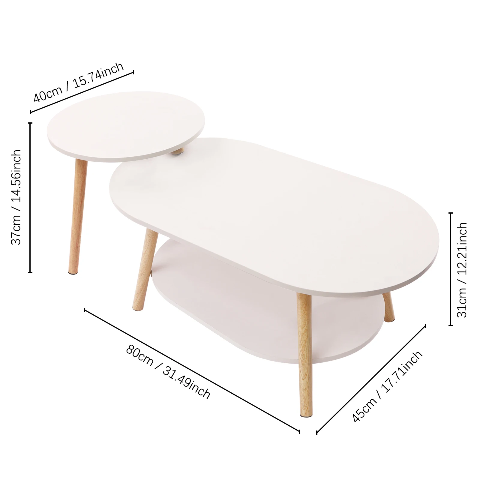 2 Tier Combination Coffee Table MDF Solid White Tea Table with Open Shelving for Storage and Display Modern Living Room