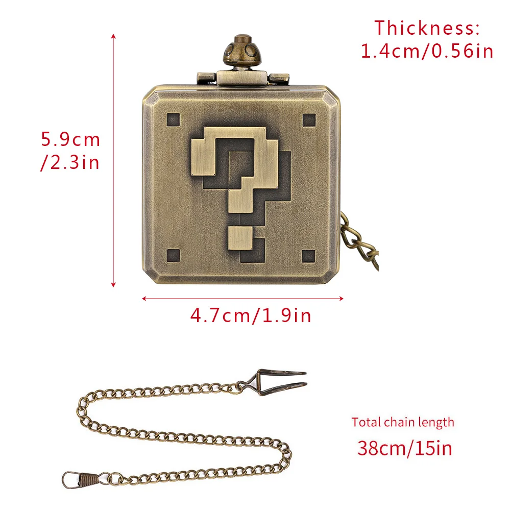 Retro steampunk ponto de interrogação design relógio de bolso criativo caixa quadrada legal colar bronze relógio de bolso dos homens com corrente gravada