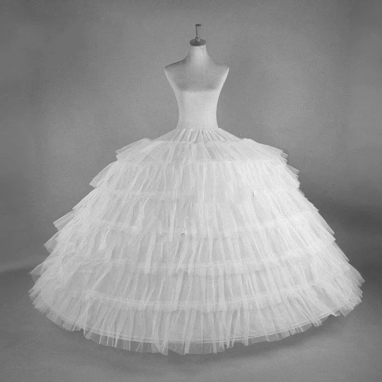 White 6 Hoops Big Petticoat Slips Tulle Skirts Long Puffy Crinoline Underskirt For Ball Gown Wedding Dress