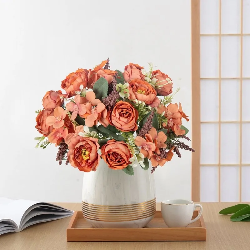 Künstliche Blumen, weiße Seiden-Hortensien, Pfingstrosen, Hochzeits-Party-Bundle, Festival, Heim, Zimmer, Tisch, Vase, Dekoration, Outdoor, Hof, DIY-Geschenk – Detail 10