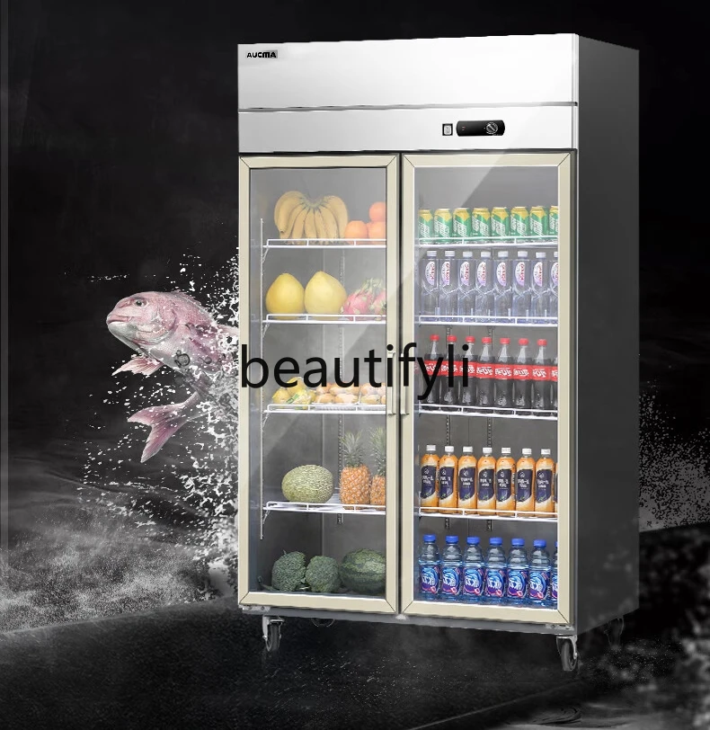 

Fruit and Vegetable Cabinet Double Door Refrigerated Display Cabinet Commercial Vertical Refrigerator Freezer