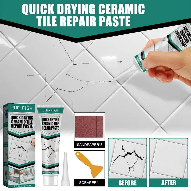 Tile Grout Paint Cracked Tile Filler Kit Restores Bathroom Renews Tile Joints Tool Kit Extra Spatula And 3 Sandpapers Included 3