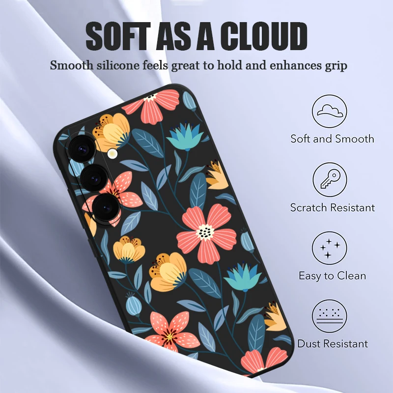 Flower Print Case For Samsung Galaxy S25 S23 S24 S22 Ultra S21 Plus S20 S24 FE For Magsafe Magnetic Wireless Charge Phone Cover