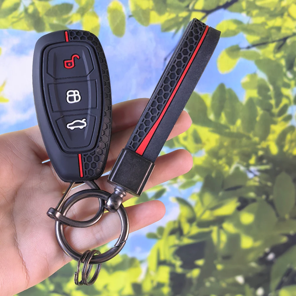 Textured Silicone Fob Sleeve With Keychain For Ford ST Line Fiesta Focus Mondeo Ecosport Kuga Puma Edge Escape Remote Key