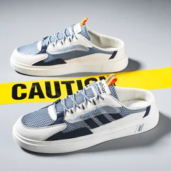 Large Size 47 Flat Shoes Summer Trendy Half Slipper For Men Casual Shoes Outdoor Breathable Walking Lazy Shoes Mesh Sneakers