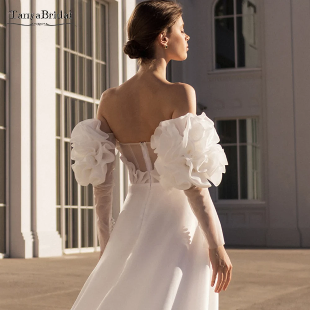 

Пышные атласные свадебные перчатки из органзы со съемными рукавами, длинные перчатки без пальцев, свадебные аксессуары Chic DG252