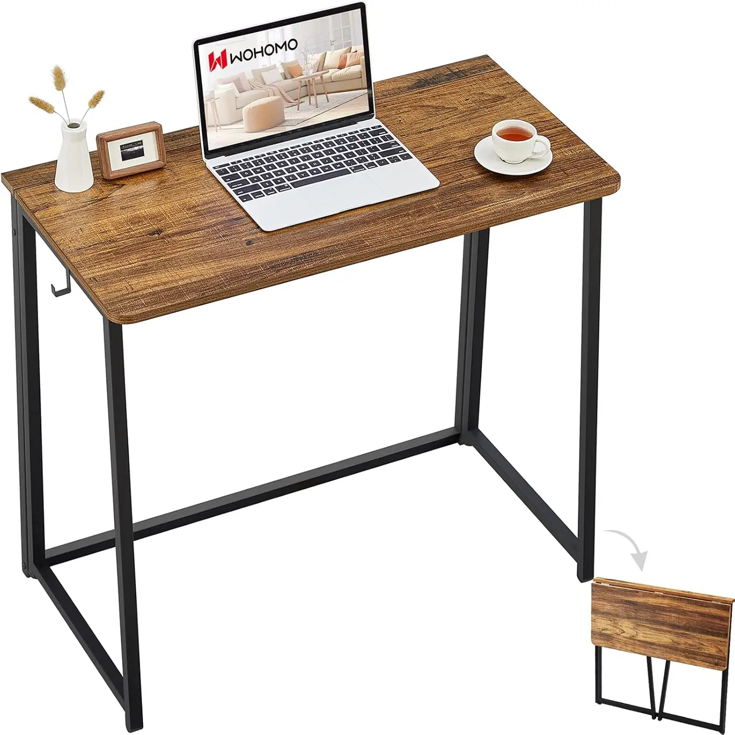 

Small Writing Desk 31.5", Space-Saving Foldable Laptop Table Writing Workstation for Home Office, Easy Assembly, Rustic Walnut