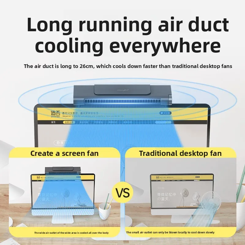 Desktop Tower Fan Computer Display Screen Hanging Screen Fan High Wind Office Silent and Bladeless