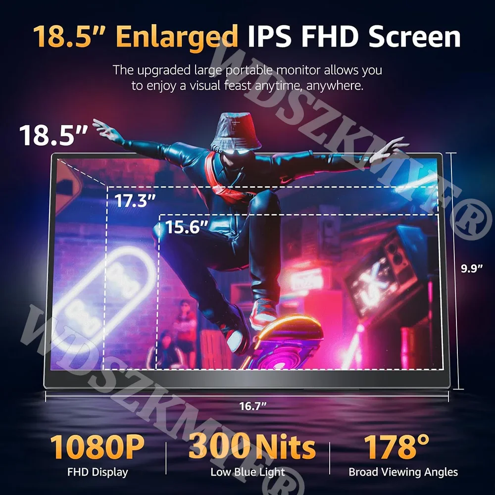 شاشة محمولة لاسلكية مقاس 18.5 بوصة/15.6 بوصة FHD 16:9 360 ° دوران للهاتف الخليوي PC Loptop السلكية لـ XBox PS4 / 5 Switch Extension #2