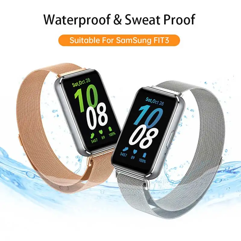 Metal Strap For Samsung Galaxy Fit 3 Band With TPU Case Screen Protector Soft Film Replacement Milanese Magnetic Loop Watchband