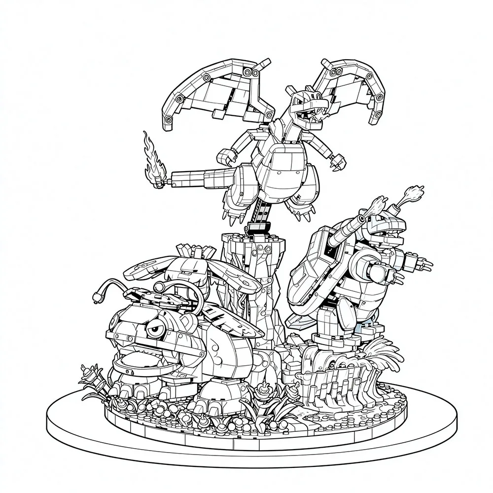 2026 Big Hit Film and Television Game Series 6838 Pcs Building Blocks Frog Fire Dragon Water Turtle Suitable for Birthday Gifts