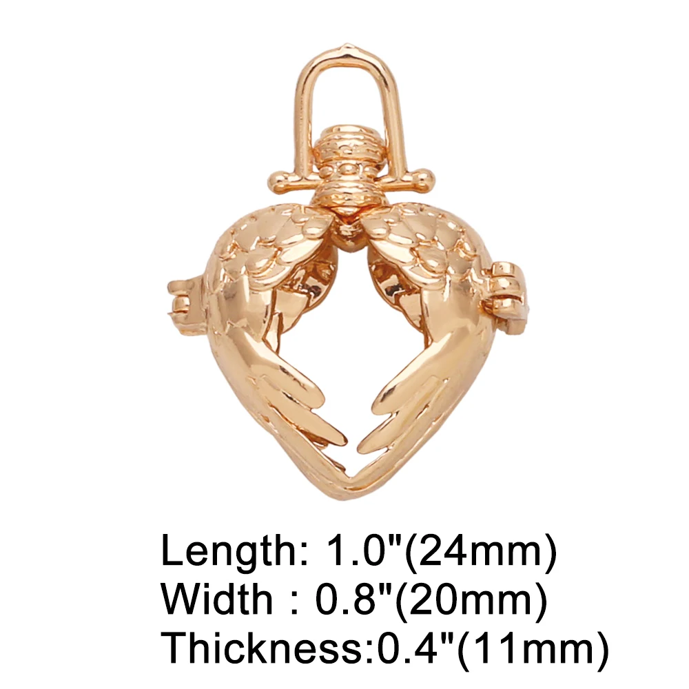 OCESRIO Retro Hollow Angel Wing Harmony Ball Chime Bola Necklace Pendant for Pregnancy Copper Gold Plated Wishing Ball pdtb477