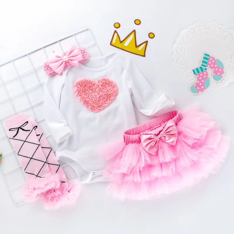 

New Spring and Autumn Baby Long Sleeve Festival Romper Pink Skirt Set Fashion Infant Clothing Wholesale