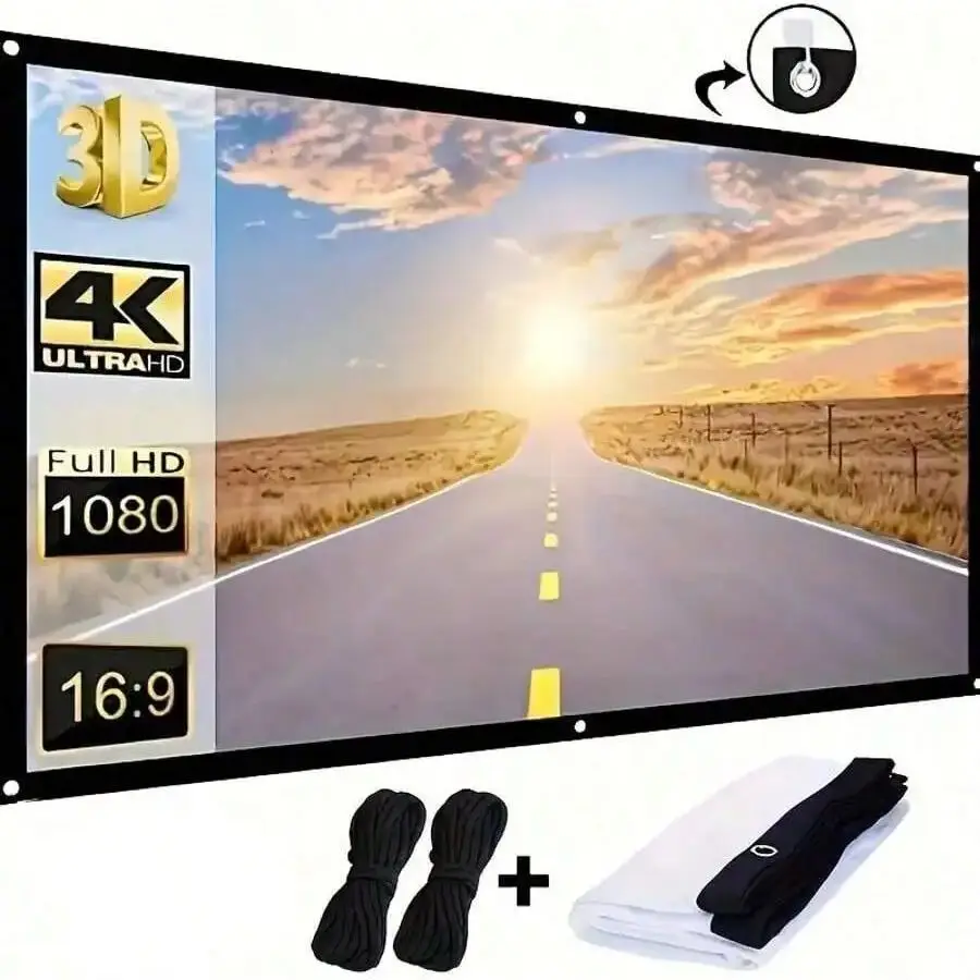 120-Inch Portable Foldable Projector Screen 16:9 4K 3D Indoor/Outdoor Projection Movie Screen With Carrying Bag