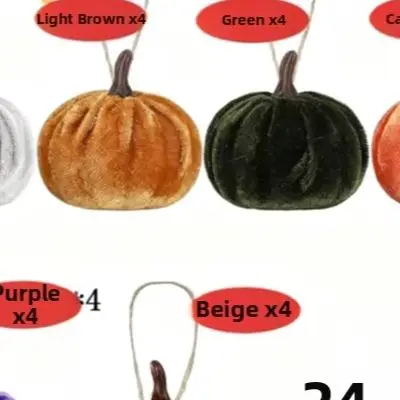 24pcs For Velvet Pumpkin Ornaments 5cm Hanging Decorations For Thanksgiving Autumn Home Party Table Centerpiece Festival