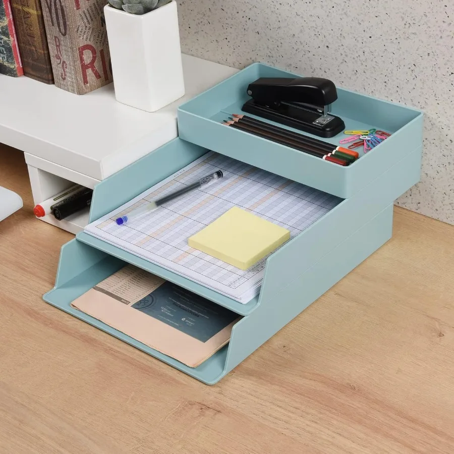 صينية مكتب بلاستيكية من طبقتين من BlueStack - منظم رسائل قابل للتكديس لإيصالات المجلات الورقية مقاس A4 مثالية للمكتب المنزلي والأعمال #3