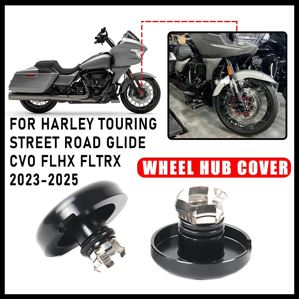 

For Harley Front Axle Nut Caps Touring Road Glide Street Glide FLHX FLTRX CVO Models 2023-2024 Motorcycle Wheel Lug Cover Black