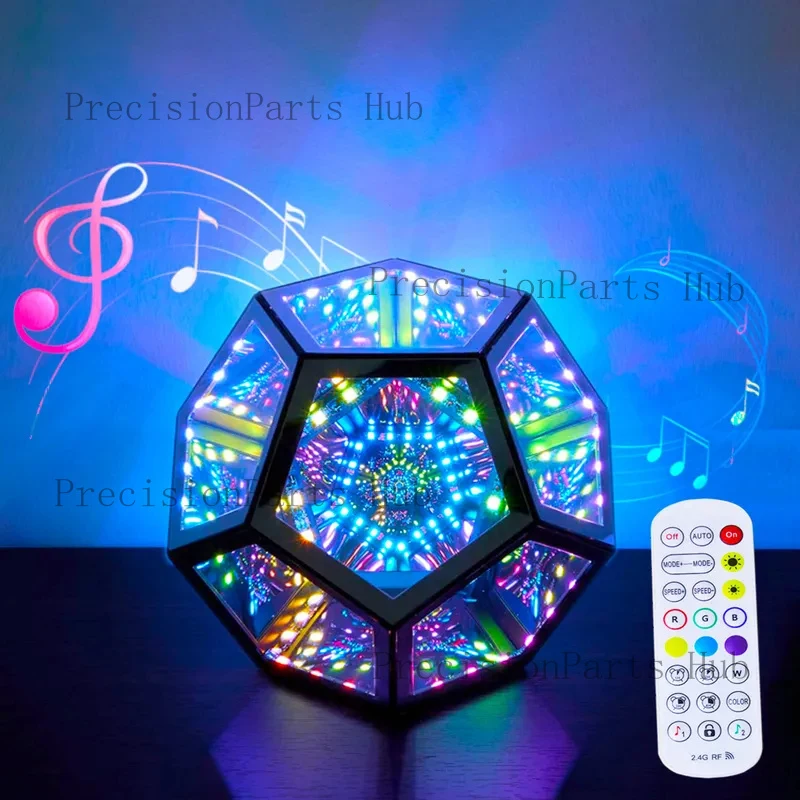 Remote control infinite dodecahedron light strip voice control 3D tunnel light color art game light USB power supply