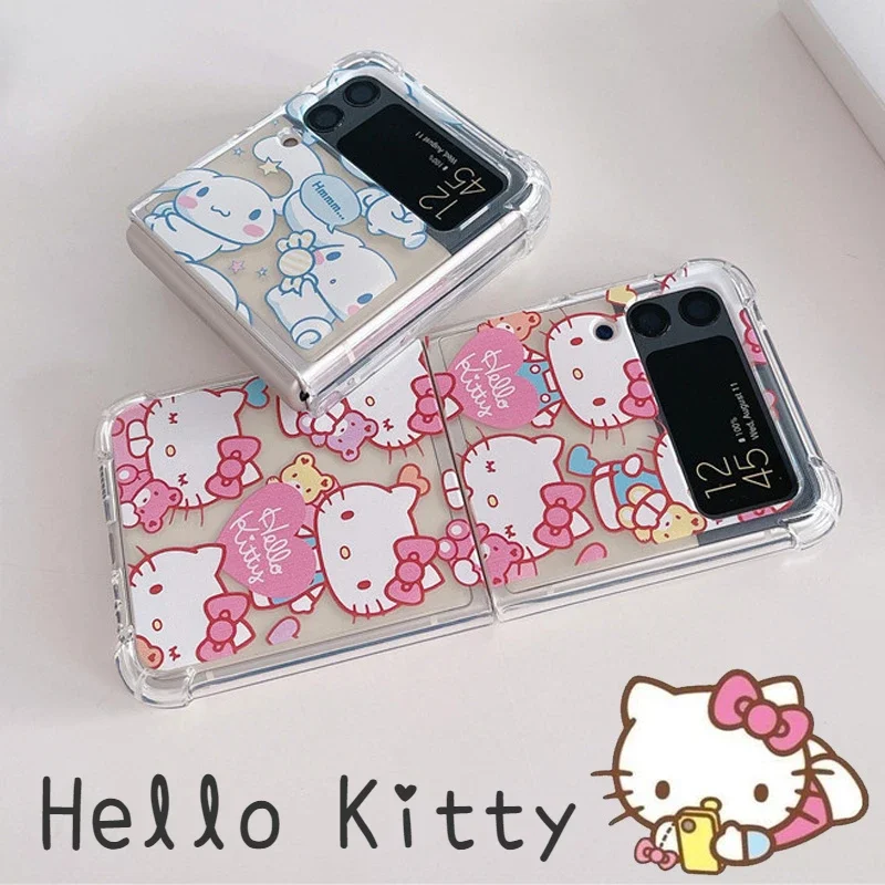 

Hello Kitty Cinnamoroll Phone Case for Samsung Galaxy Z Flip3 Z Flip 3 cartoon Transparent scratch-resistant phone cover shell