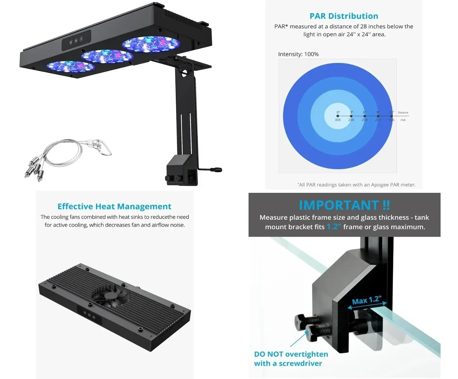 150W Marine Aquarium LED Reef Light, Dimmable Full Spectrum Marine LED for Saltwater