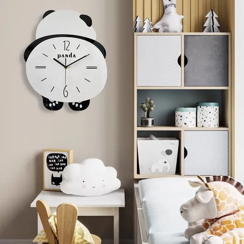 Modern Design Panda Shaped Swinging Wall Clock Home Living Room Fashion Wall Hanging Silent Clock Children's Room Creative Clock