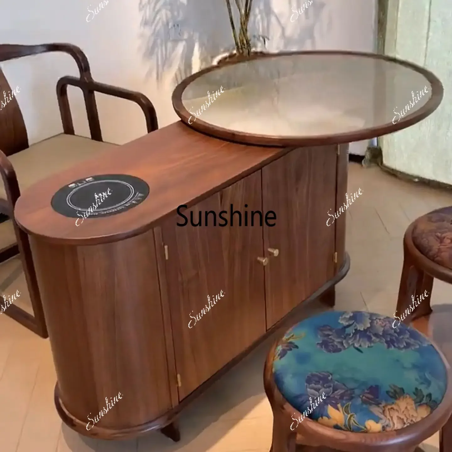New Chinese balcony small tea table round tea table